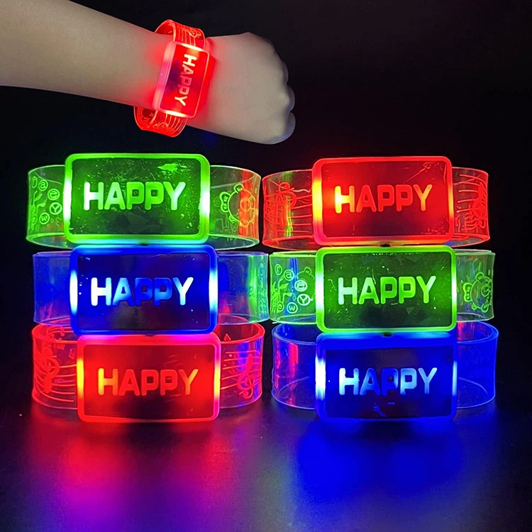 Factory customized logo matching best friend party led hand bracelet plastic snap ring led wristband for teenage boy and girl