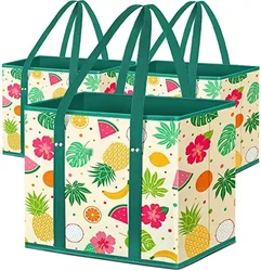 Heavy duty non-woven Box Bags Reinforced Bottom Large reusable grocery collapsible tote bag with Organizer Storage Box