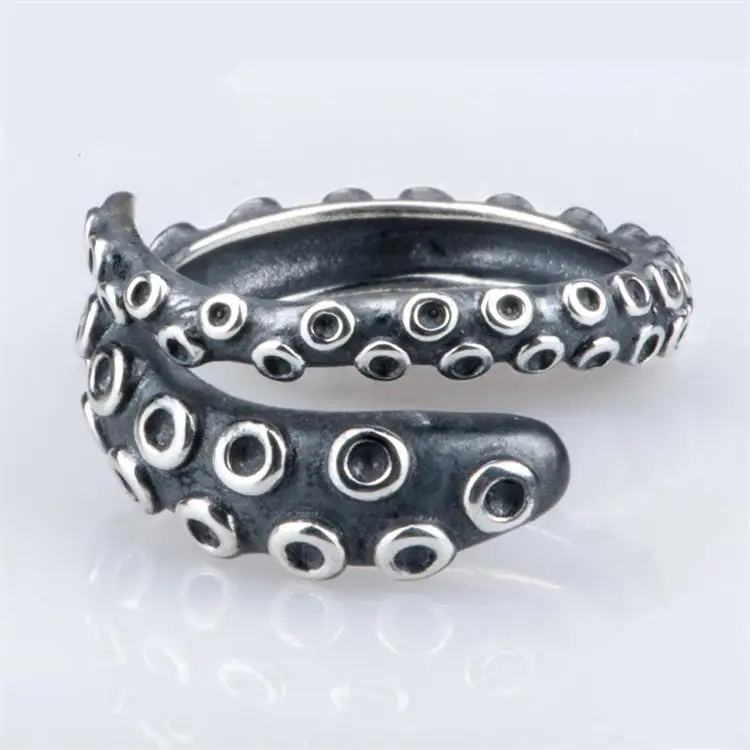 cheap wholesale 925 sterling silver Gothic Deep sea squid Octopus finger Adjustable rings