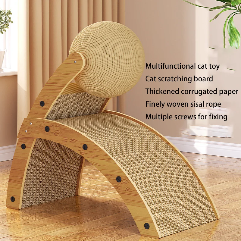 New Arrival R shaped cat scratch ball Wooden Cat Scratcher Wear-Resistant Grinding Paw Toy Scratch Board