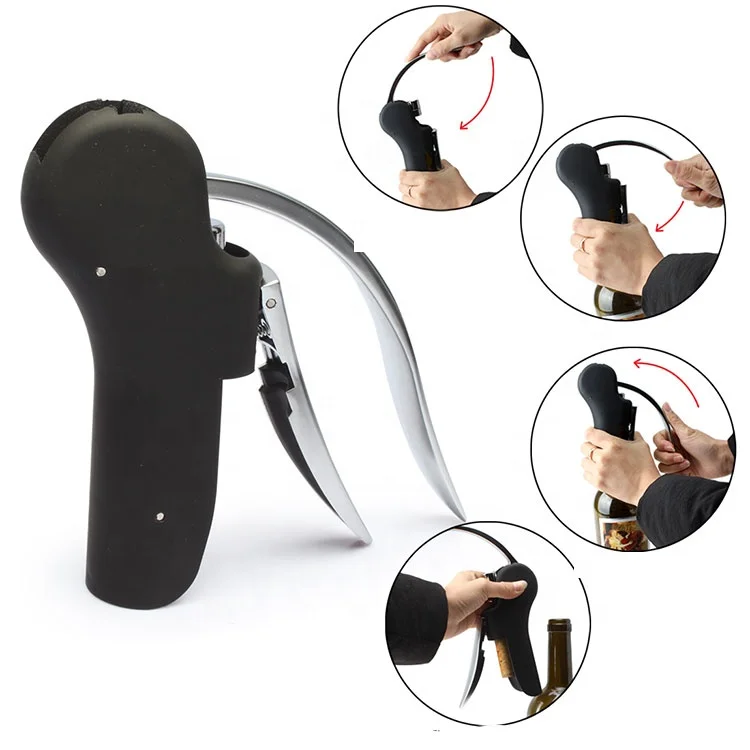Lever Wine Corkscrew Personalized Wine Opener with Foil Cutter Steel Vertical Lever Corkscrew, Black and Silver