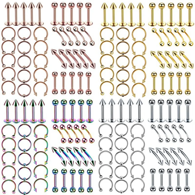 40pcs new simple eyebrow nails tongue nail setstainless steel  piercing jewelry nose ring nose nails