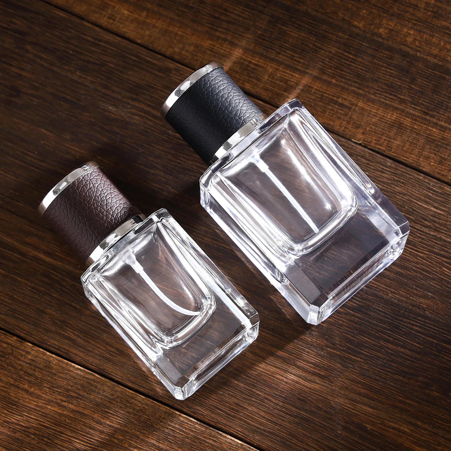 Empty Glass Heavy Base 30ml 50ml 100ml Square Rectangle Easy Crimp Perfume Bottle With Smothy Sprayer
