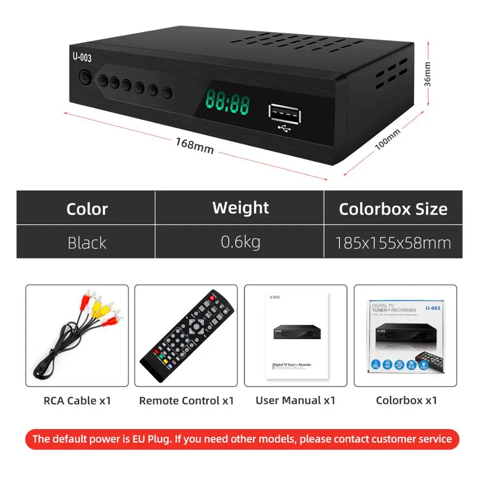 ATSC Modulador TV U-003 Digital TV Box Tuner + Recorder Receivers hevc H.264 support full HD 1080p USB2.0 for PVR Set Top Box