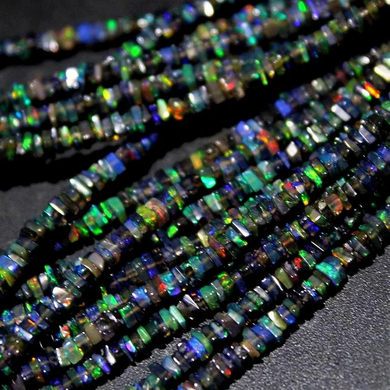 AAA+ Top Quality Natural ethiopian Black Opal multi fire Heishi Shape gemstone beads making jewelry Necklace