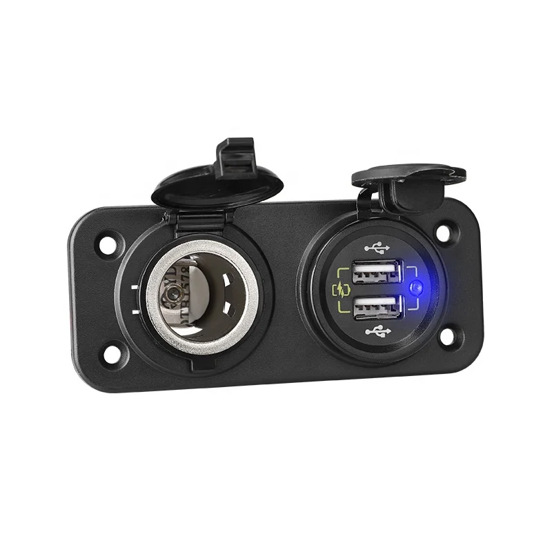 12V 24V Dual USB Charger Socket for Car Boat Bus VAN RV Panel mount USB Charging Port Cigarette Lighter outlet