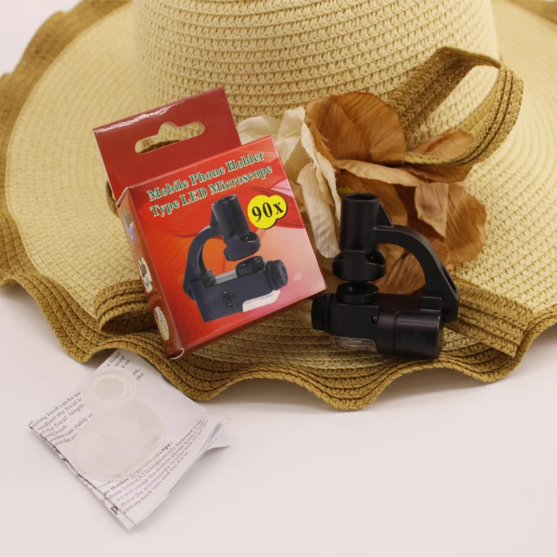 
Portable 90X Phone Type LED Light Mobile Phone Clip Holder Microscope 