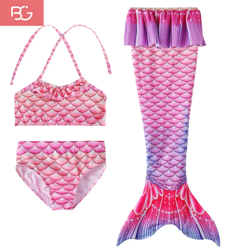B&G Children Swimsuit 3-piece set kids Girls Swimwear mermaid tail for swimming