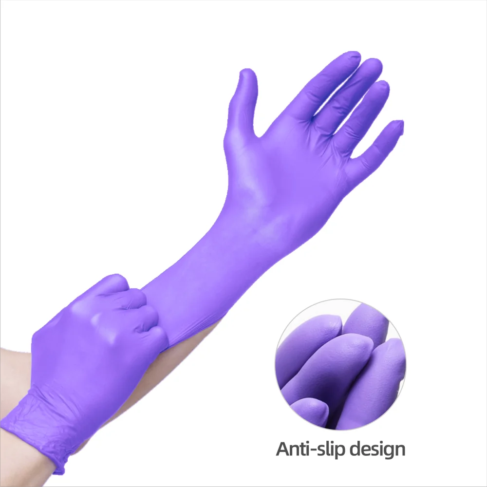 Textured Fingertips Disposable Purple Nitrile Gloves 5 Mil Extra Strength for Surgical Tattoo Artist Food Prep