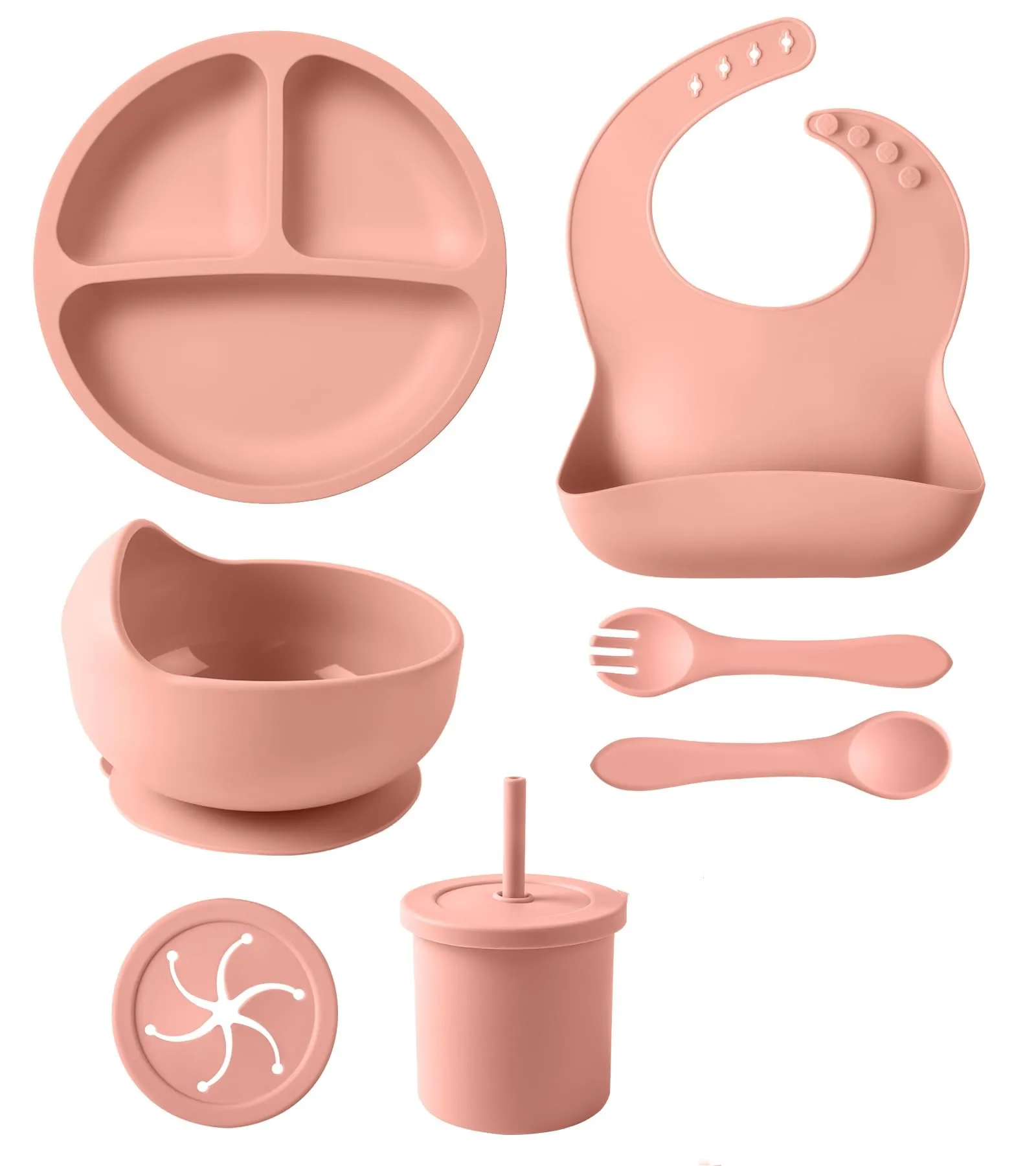 8 Piece Infant Starter Dining Set Baby Gift Set Silicone Baby Feeding Set For Baby-led Weaning Toddlers