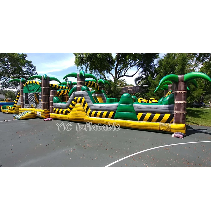 Toxic Revenge Obstacle Course Inflatable Tropical Obstacles Courses with Bouncy Castle N Water Pool