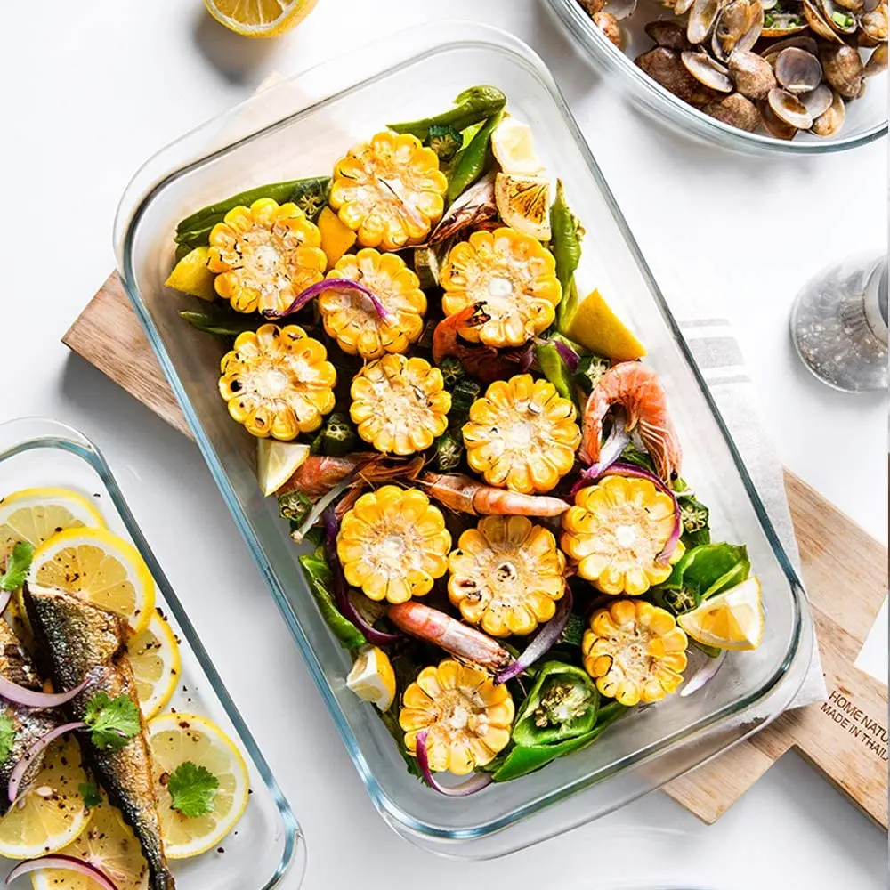 Rectangle Oven Safe High Borosilicate Glass Baking Dishes Glass Bakeware With Lid for Household Baking Dish