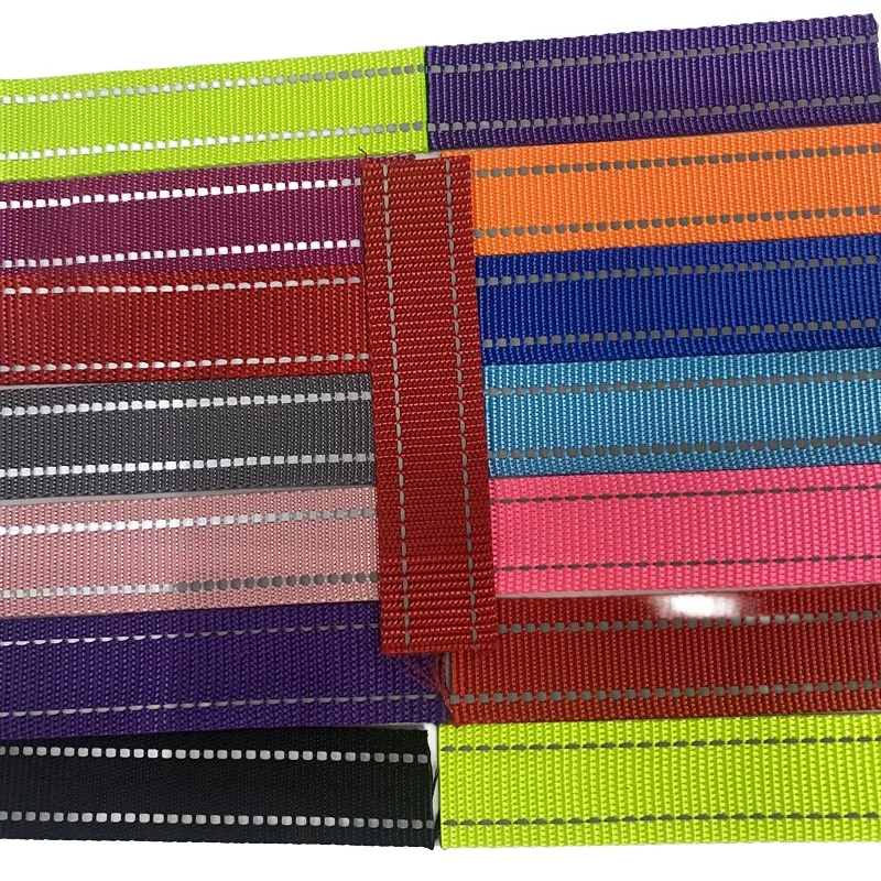 2.5cm nylon double-sided reflective webbing pet leash webbing safety reflective strip webbing