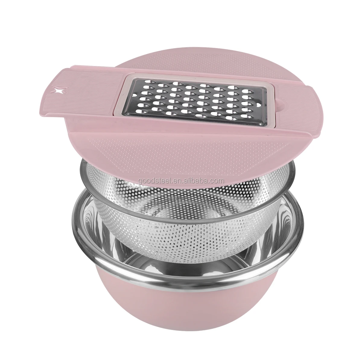 kitchen accessories 3 in 1 stainless steel grater mixing bowl with colander plastics