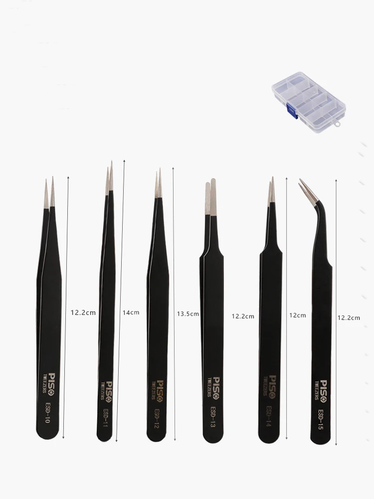 anti-static tweezer ESD 10 11 12 13 14 15 one bag six pcs inside Antistatic tweezers Stainless steel tweezer Service tool set