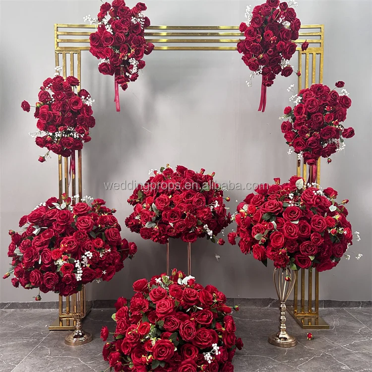 Red Flower Wedding Table Centerpiece Rose Hydrangeas Artificial Flower Decor for wedding event decoration