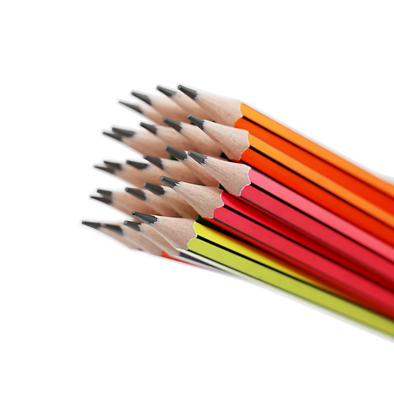 Деревянный карандаш с неоновой полосой HONGHU, набор для художественного письма HB 2B, с ластиком, для школы и офиса