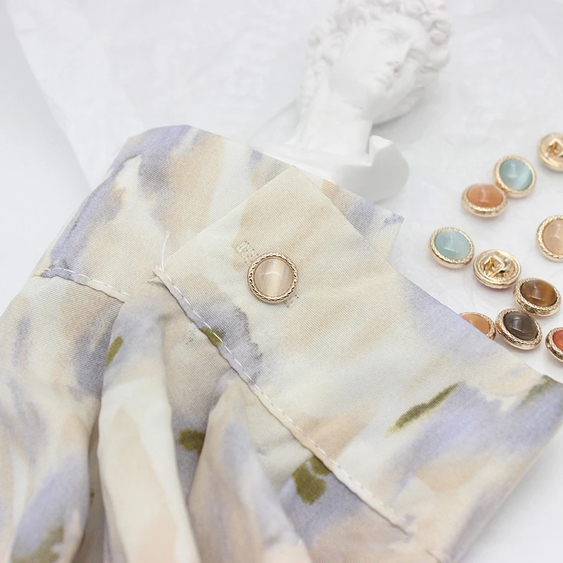 In Stock Metal Button Fashion Women Summer Shirt Vintage Metallic Colorful Opal Fancy Shank Sewing Buttons For Clothing