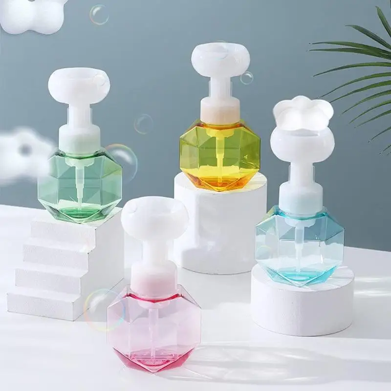 Diamond Shaped 300ml Clear Plastic Flower Foam Bottles,Hand Soap Dispenser Liquid Cleanser Bottle,plastic soap dispenser pump