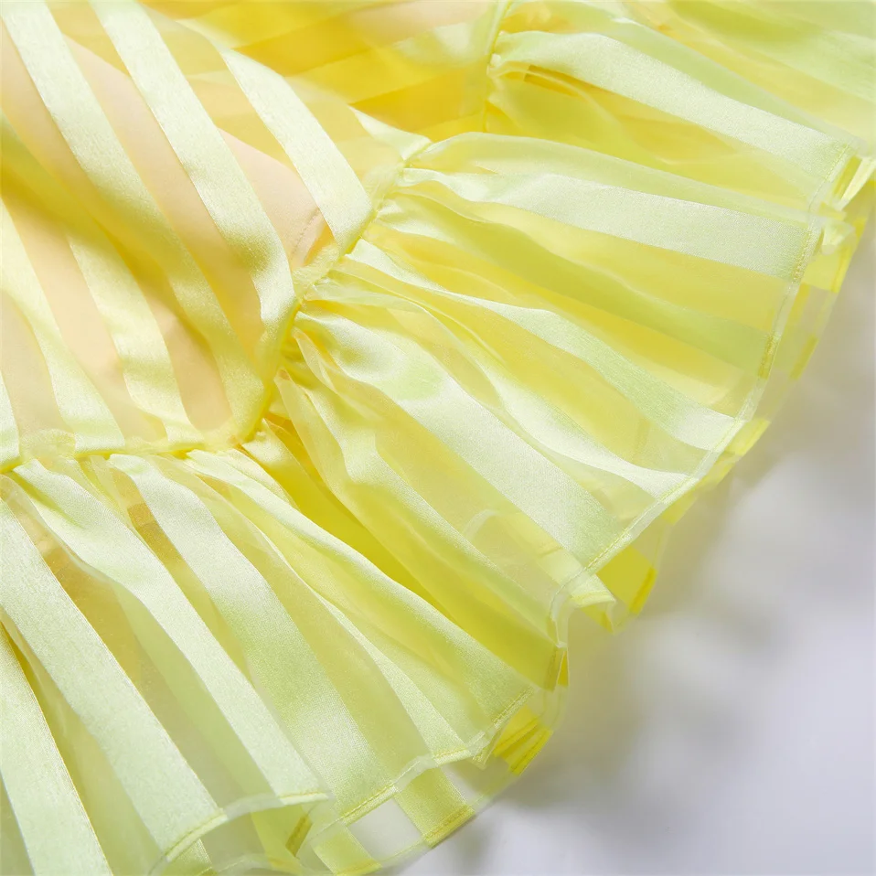 Pettigirl Wholesale Dress Children Prom Yellow Elegant Birthday Tulle Kids Girl Summer Gorgeous Clothing Set 2 3 4 5 6 8 10 12Y