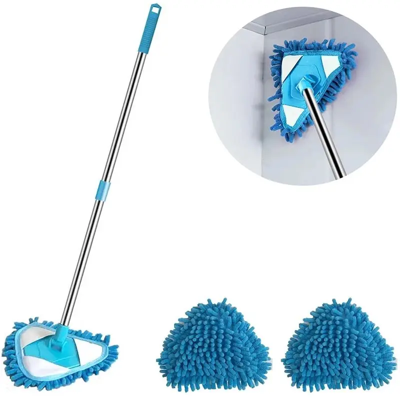 LLX414 Floor Ceiling Car Window Rotary Dust Mop Telescopic Retractable Lazy Cleaning Mop Rotatable Chenille Triangle Flat Mop