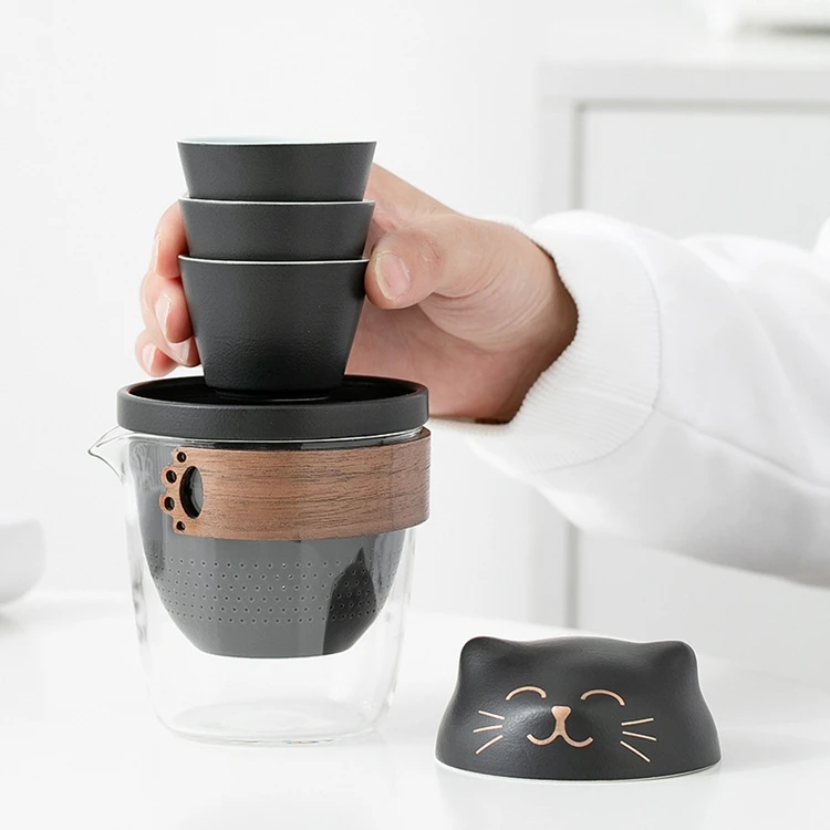 5 in 1 Chinese Kung Fu Travel Tea Set One Pot Three Cups with Travel Storage Bag portable travel tea set