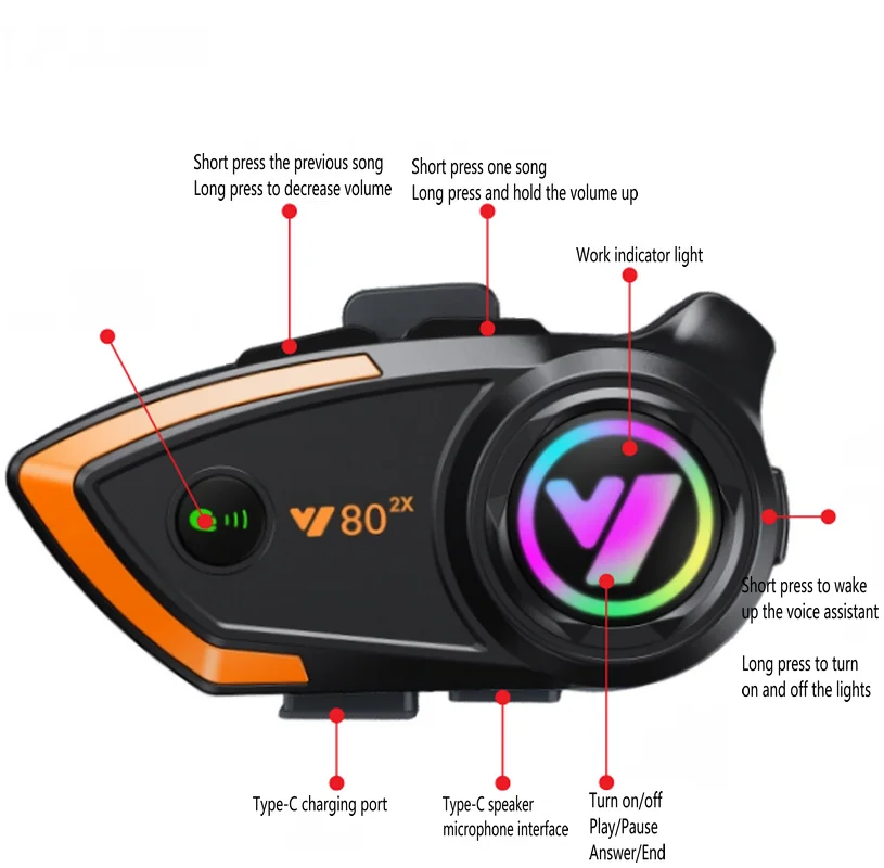 Y80-2x Intercom Version Bluetooth Earphones Motorcycle Bluetooth Subwoofer Earphones