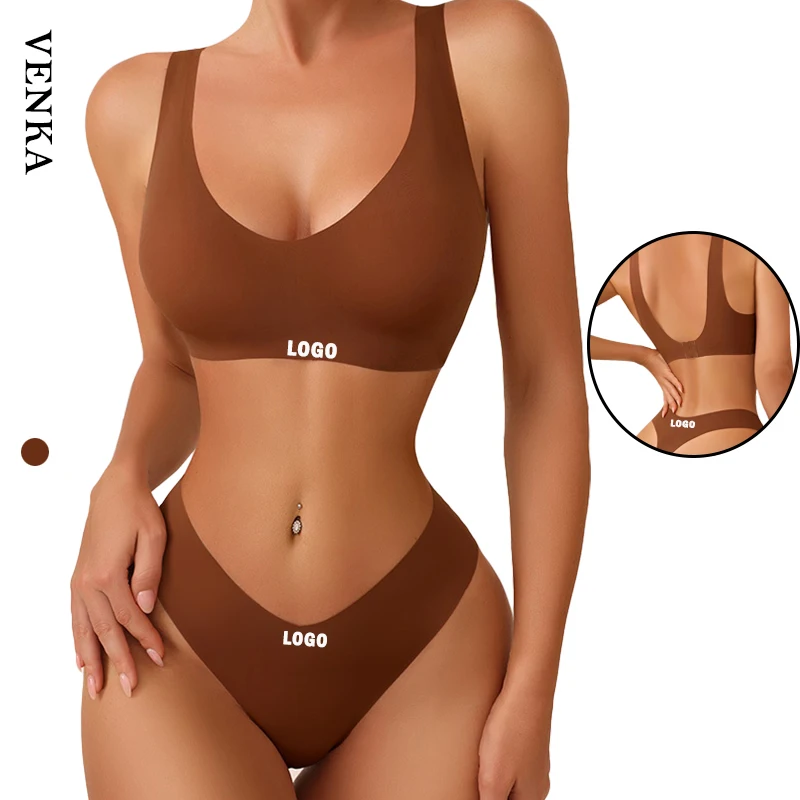 2023 Teen Girls Sexy Bra Thong Set Nude Feeling Seamless Breathable Push Up Wireless Top T Back Plus Size Bra Panty Set