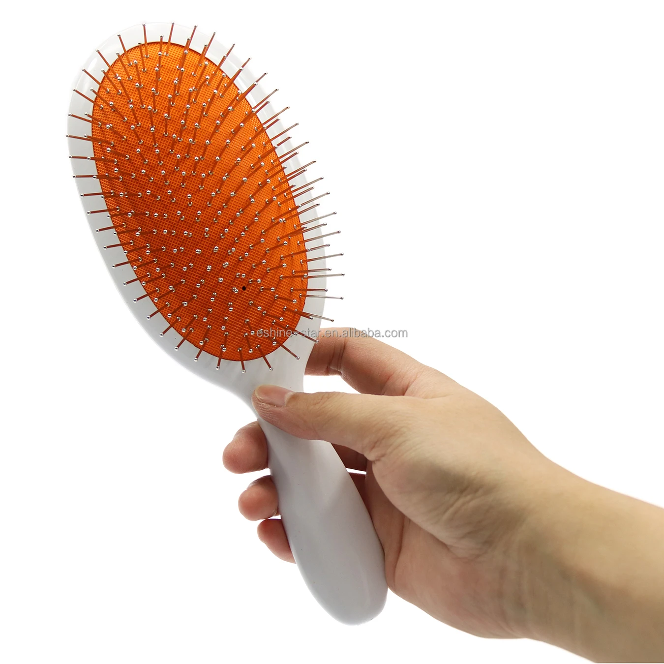 Custom Logo White Metal Pin Bristle Hair Brush Orange Air Cushion Massage Smoothing Paddle Detangling Brush