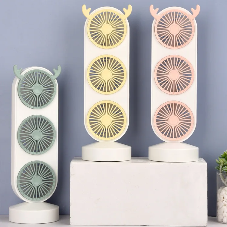 2022 Hot Selling desk fan battery rechargeable fan Three-Head electric motor cooling blade  Folding Fan