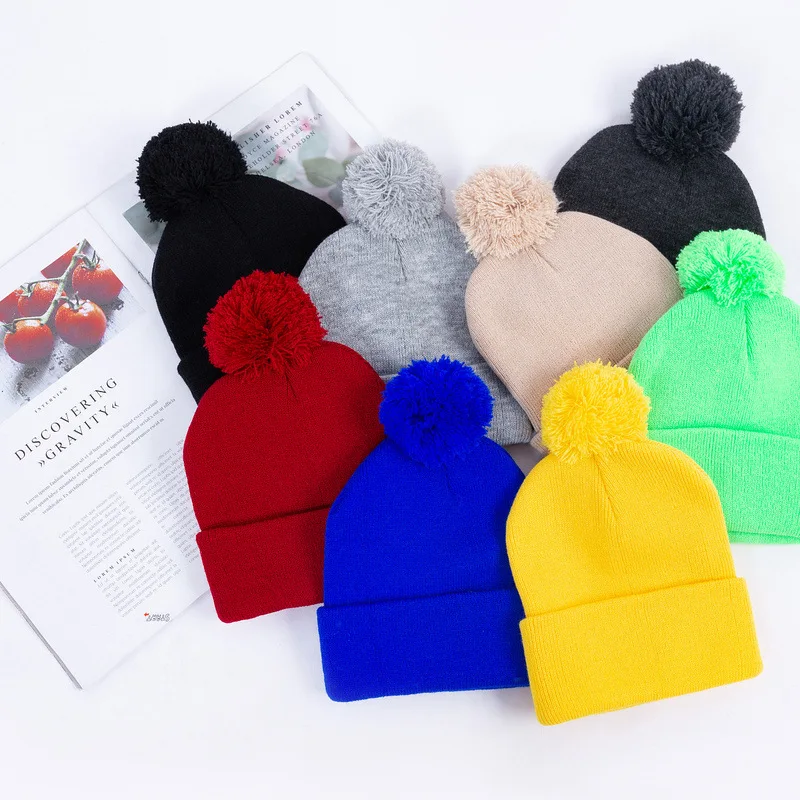 New style add thick wool ball knitting hat joker fashion knitted hat manufacturer direct sale