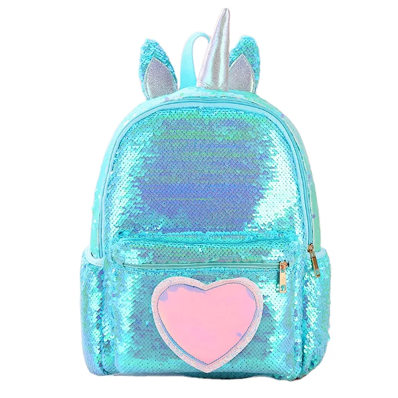 Cute Large capacity  Unicorn Sequins Bling heart shaped Backpacks fashion shining Girls Backpack School Bags mochilas wholesales