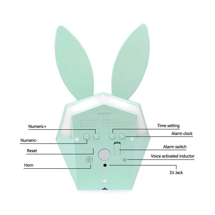 KH-CL078 Creative Bunny Music Kids Sleep Training Snooze Desk Clock with LED Digital Temperature