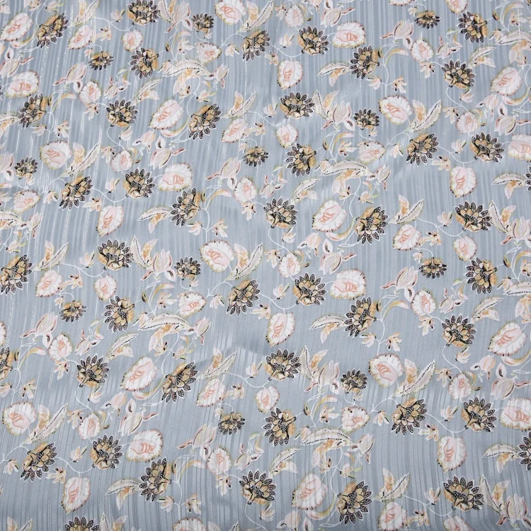 Polyester floral printed silver lurex glitter crinkle crepe chiffon fabric for women dress korean textile wholesale