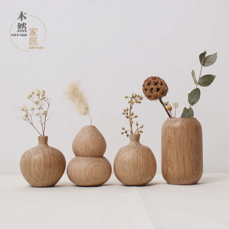 groceries style solid wood dried flowers florist wooden crafts wooden ins vase surprised Silent Wind home decorative ornaments
