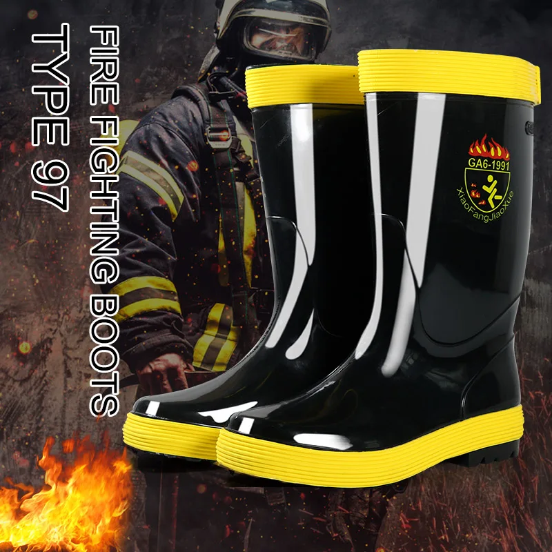 Firemen fire fighting rubber boots fire boots with steel toe
