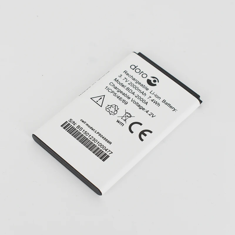 3.7V 2000mAh BDA-2000A Replacement Battery for Doro Liberto 825 8031 822 8030 Rechargeable Li-ion battery
