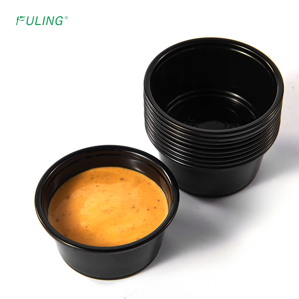FULING Black Mini 2 oz Disposable Small Sauce /Souffle / Jello Shot Cups Mini Plastic Food Container Portion Cups With Lids