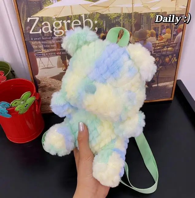 Hot sales cartoon cute  teddy bear fleece bag fanny backpack for kids with teddy bear