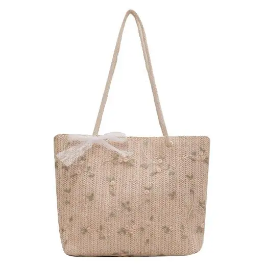 Lighter-weight Summer Beach bag Shoulder Handbag Women Straw Rattan Tote Bag With Bowknot