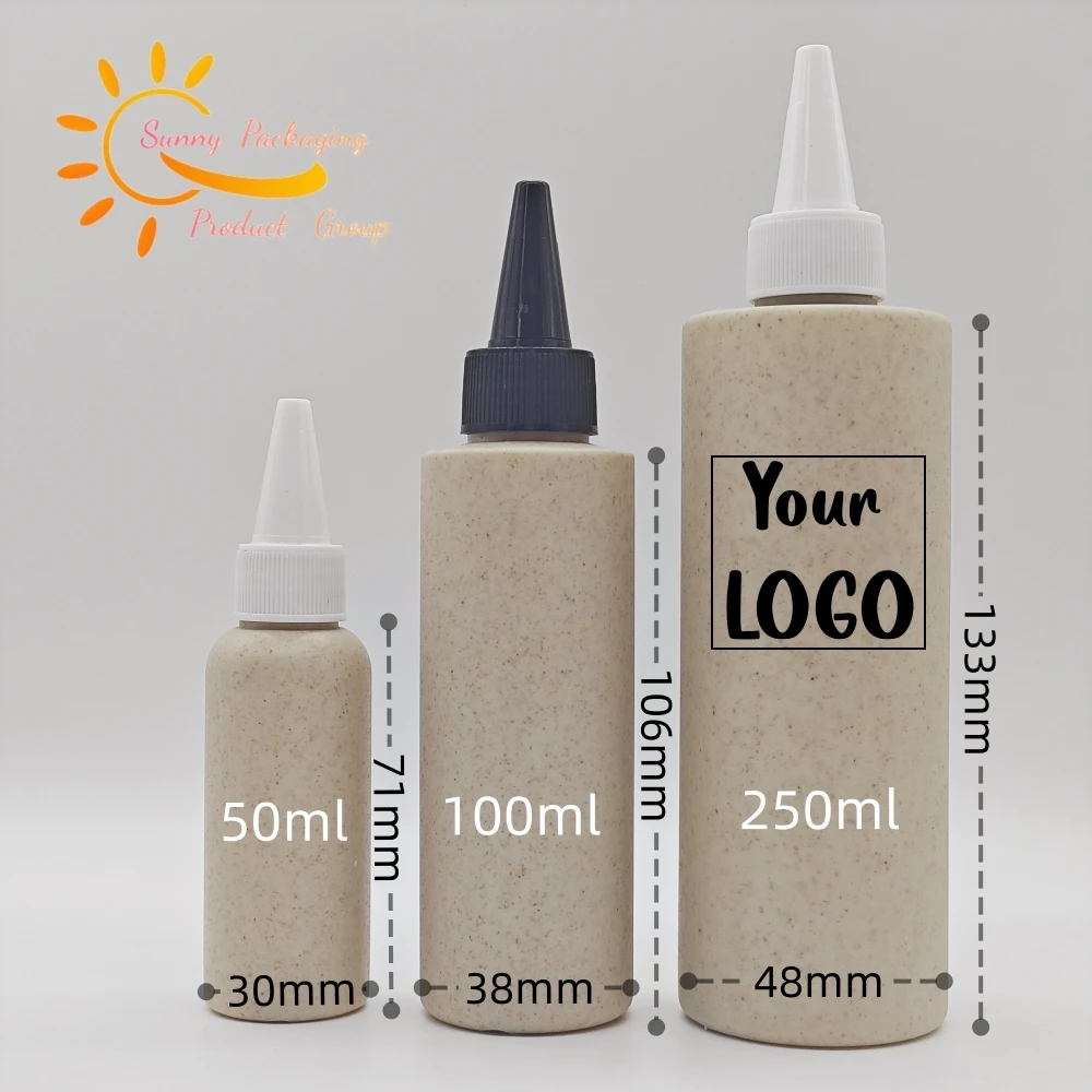 100ml 250ml 300ml 400ml 500ml Biodegradable Soft Touch Hdpe Wheat Straw Empty Bottle with Plastic Twist Nozzle Cap for Oil