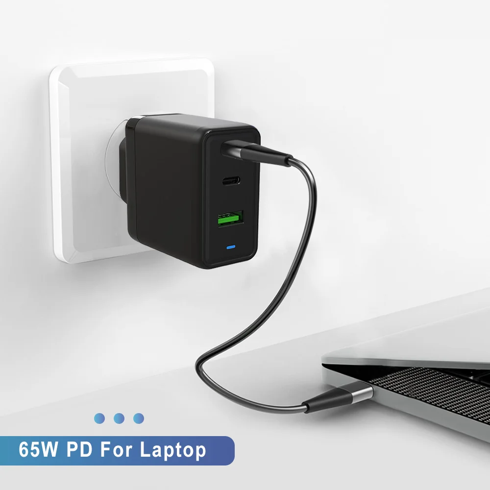 ZONSAN High Quality 3 IN 1 USB Type C 65W GaN Wall Travel Fast GaN charger for Laptop Tablet Phone mobile charger
