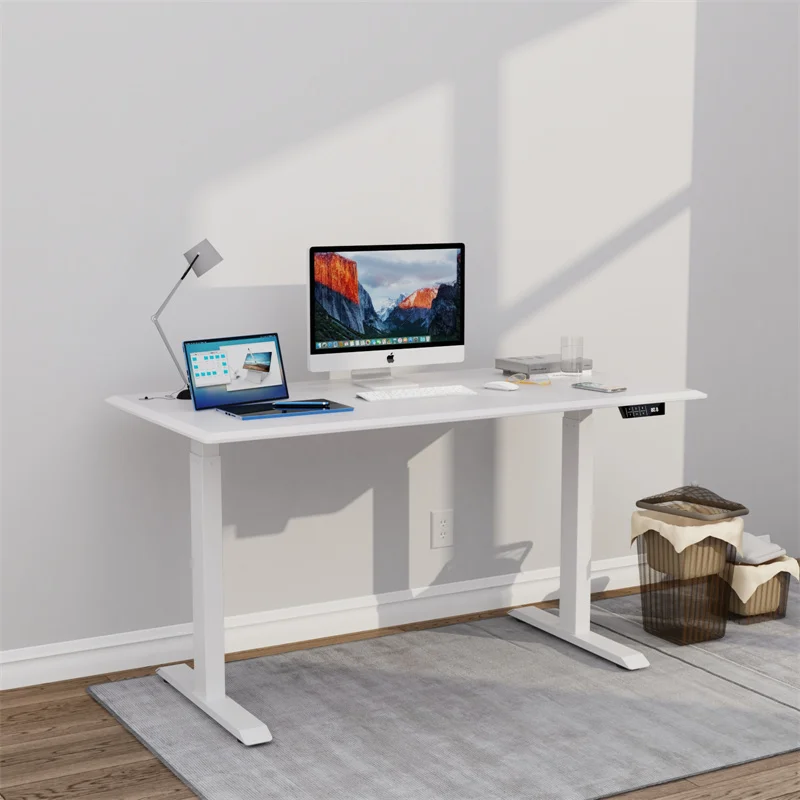 White Electric Dual Motor Lifting Sit To Stand Computer Desk Mechanism