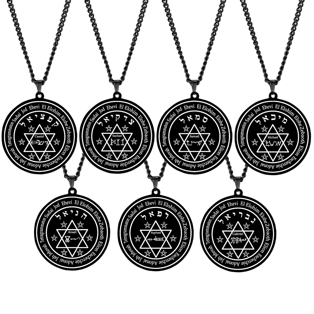 Seal of Solomon Seven Archangels Cassiel Sachiel Samael Michael Anael Raphael Gabriel Talisman Stainless Steel Pendant Necklace
