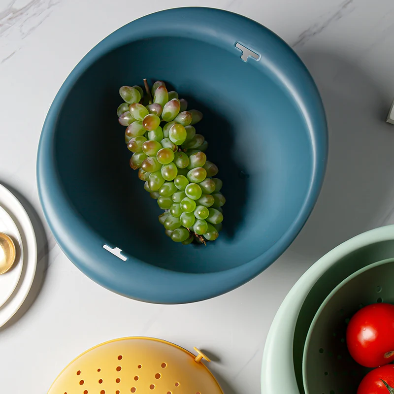 QH6-0107 Factory customized wholesale U-shaped drain basket washing fruits vegetables drain blue