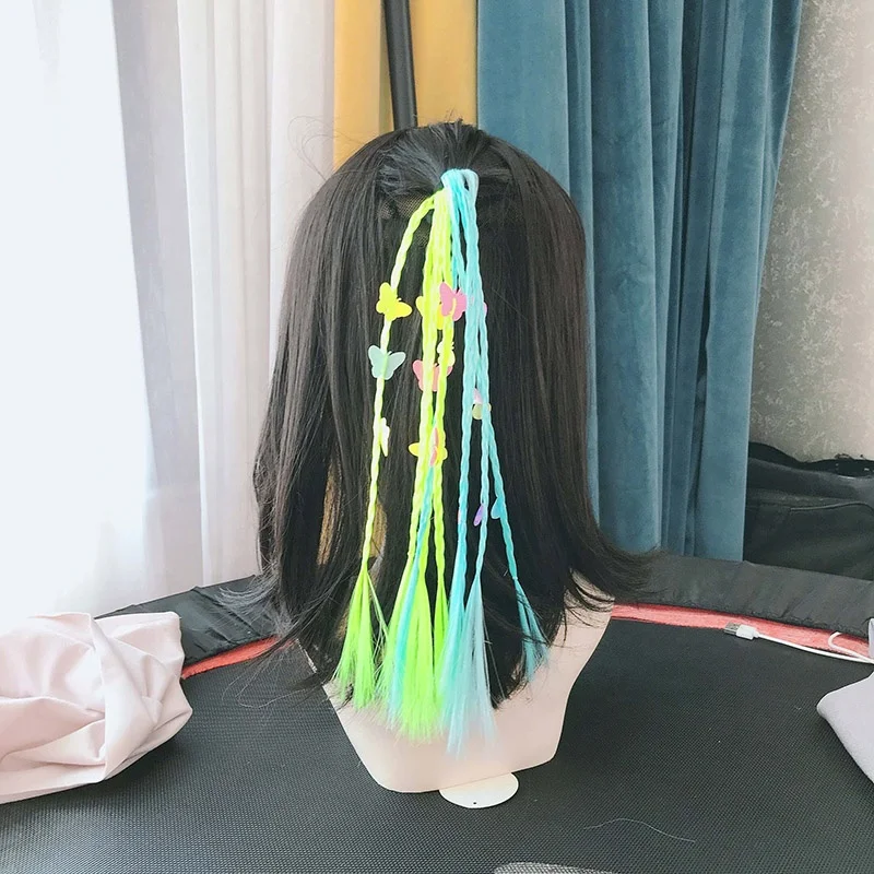 Colorful princess baby braid wigs for girls synthetic dirty braiding hair ponytails for kids wig braid tie hair extension