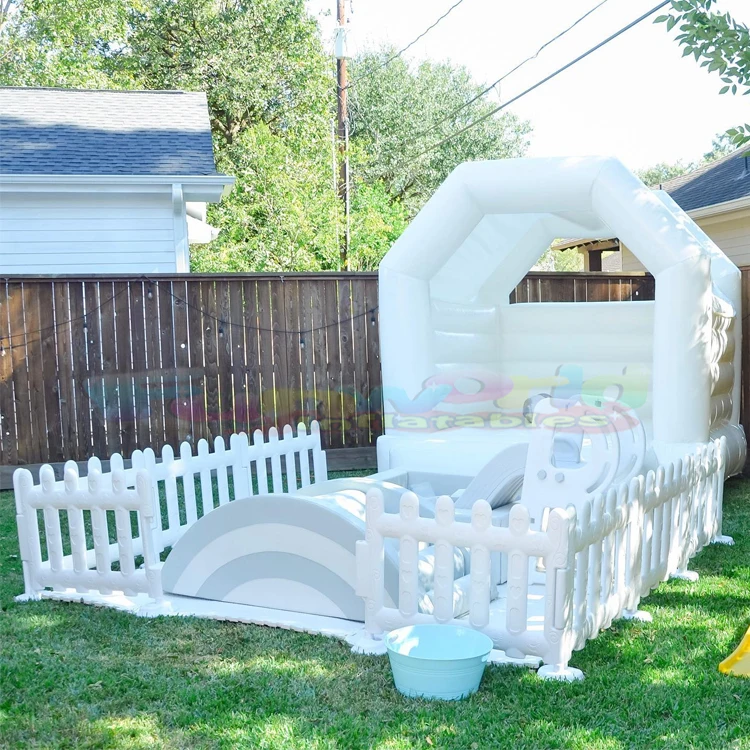New design foldable soft play area for kids inflatable white bounce house with ball pit