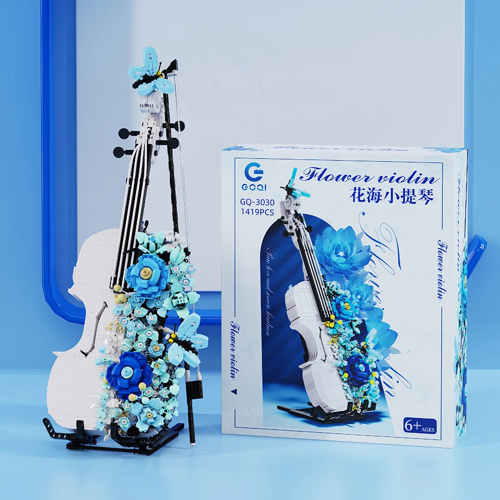 New Arrival flowers building blocks Set Violin Plastic Assemble Diy Toys Musical Art Decorative For birthday gifts