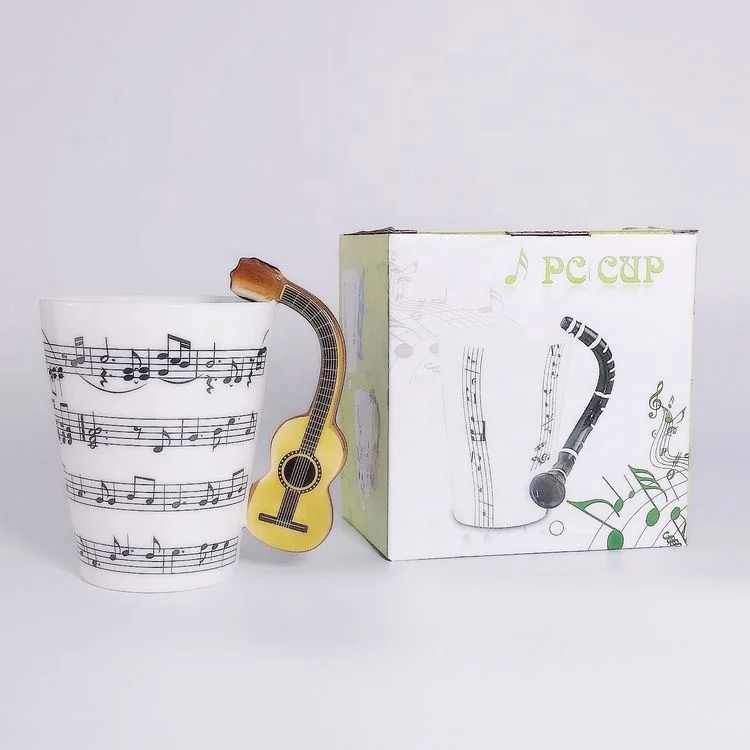 Creative unique design electric guitar musical instrument ceramic coffee mug with funny handle