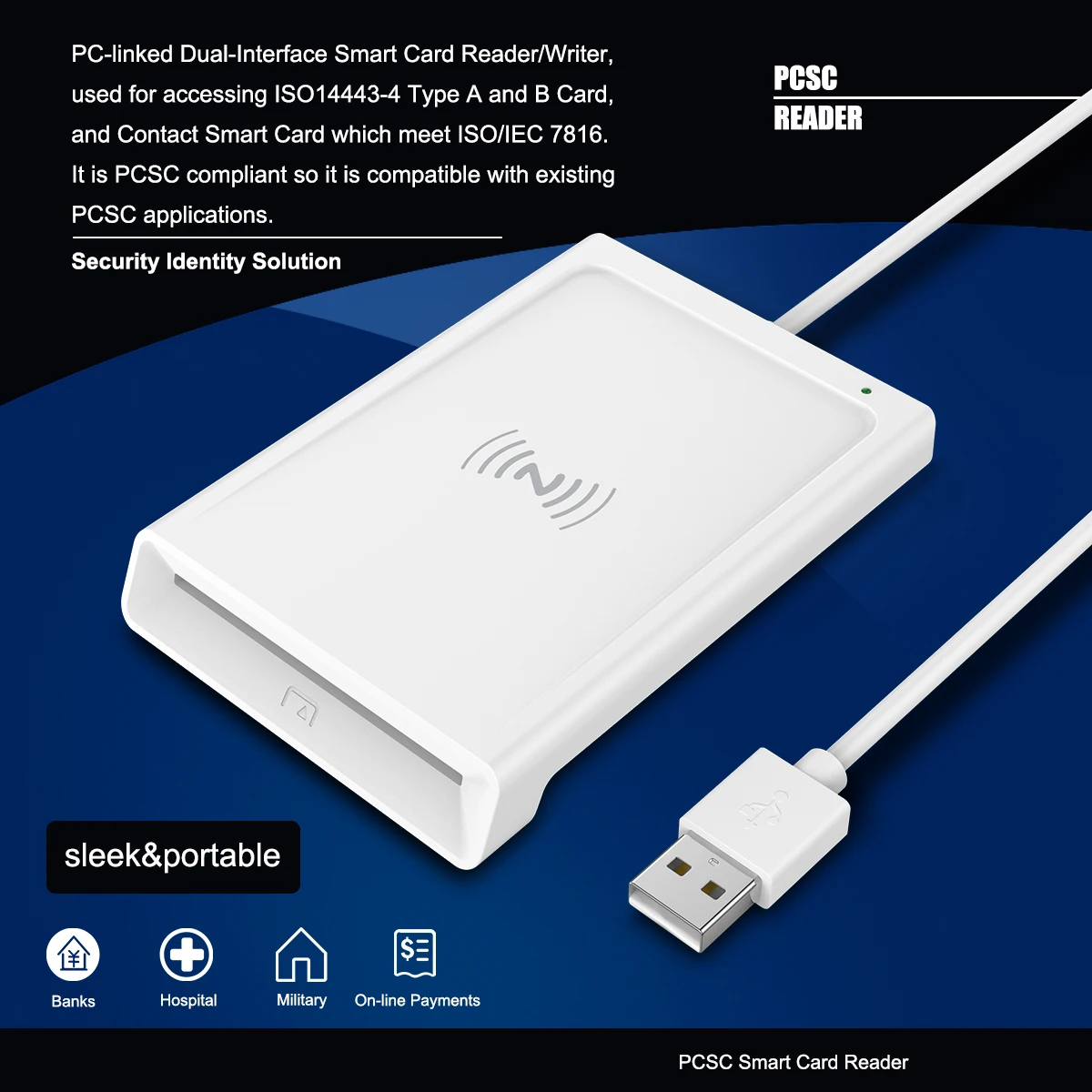 OEM 2 in 1 USB ISO7816 ISO14443A/B RFID NFC ID IC Chip Card Reader NFC Smart Card Readers Writer For Windows Android Linux
